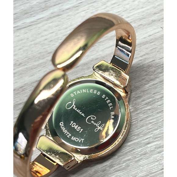 Jessica Carlyle Watch Cuff Bracelet Rose Gold Tone Quartz Rhinestones - Picture 4 of 11